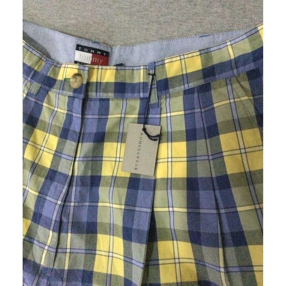 Vtg Tommy Hilfiger Plaid Shorts Womens Size 1 Blue Yellow Pleated Cotton Y2K NWT - Picture 4 of 16